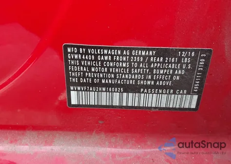 2017 Volkswagen Golf R 4-Door W/Dcc Navigation from USA, damaged, VIN WVWVF7AU2HW160825